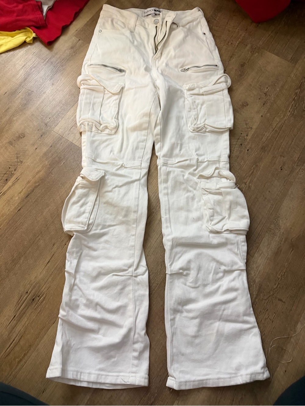 White Cargo Wide-Leg Pants with Multiple Pockets